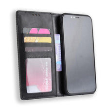 Load image into Gallery viewer, Black Leather Case for iPhone 11 12 13 14 Pro XS Max XR X 8 7 6S 6 Plus Magnet Flip Case Cover For iPhone Business Wallet Leather Case with Magnetic Flip Card Holder Kickstand Full Body Protective Anti-Drop Phone Case
