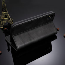 Load image into Gallery viewer, Black Leather Case for iPhone 11 12 13 14 Pro XS Max XR X 8 7 6S 6 Plus Magnet Flip Case Cover For iPhone Business Wallet Leather Case with Magnetic Flip Card Holder Kickstand Full Body Protective Anti-Drop Phone Case
