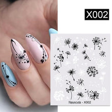 Load image into Gallery viewer, Black Lines Flower Leaves Water Decals Stickers Floral Face Marble Pattern Slider For Nails Summer Nail Art Decoration Summer Stickers on Nails Simple Summer Slider for Manicure Nail Art Watermark Manicure Decor
