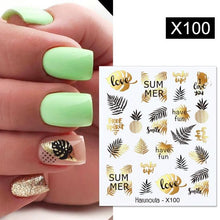 Load image into Gallery viewer, Black Lines Flower Leaves Water Decals Stickers Floral Face Marble Pattern Slider For Nails Summer Nail Art Decoration Summer Stickers on Nails Simple Summer Slider for Manicure Nail Art Watermark Manicure Decor

