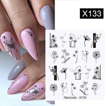 Load image into Gallery viewer, Black Lines Flower Leaves Water Decals Stickers Floral Face Marble Pattern Slider For Nails Summer Nail Art Decoration Summer Stickers on Nails Simple Summer Slider for Manicure Nail Art Watermark Manicure Decor
