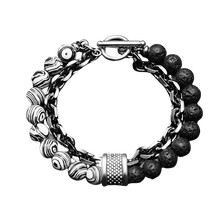 Load image into Gallery viewer, Black Malachite Lava Stone Bracelet
