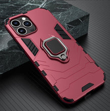 Load image into Gallery viewer, Black Simple Shockproof Armor Case for iPhone 13 Pro Max 12 Mini Ring Stand Back Cover for iPhone 11 Pro max XS XR 8 7 6 Plus SE Heavy Duty Protection Shockproof Kickstand Case Phone Cover
