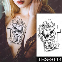 Load image into Gallery viewer, Black Sketchs Flowers Waterproof Temporary Tattoo Sticker Chest Flash Tattoo Wolf Diamond Flower Body Art Arm Fake Tattoo For Womens Men
