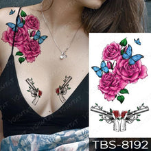 Load image into Gallery viewer, Black Sketchs Flowers Waterproof Temporary Tattoo Sticker Chest Flash Tattoo Wolf Diamond Flower Body Art Arm Fake Tattoo For Womens Men
