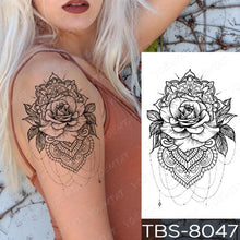 Load image into Gallery viewer, Black Sketchs Flowers Waterproof Temporary Tattoo Sticker Chest Flash Tattoo Wolf Diamond Flower Body Art Arm Fake Tattoo For Womens Men
