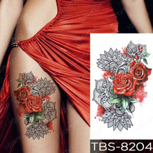 Load image into Gallery viewer, Black Sketchs Flowers Waterproof Temporary Tattoo Sticker Chest Flash Tattoo Wolf Diamond Flower Body Art Arm Fake Tattoo For Womens Men
