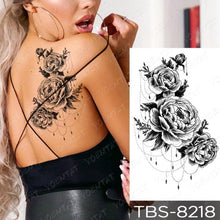 Load image into Gallery viewer, Black Sketchs Flowers Waterproof Temporary Tattoo Sticker Chest Flash Tattoo Wolf Diamond Flower Body Art Arm Fake Tattoo For Womens Men
