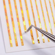 Load image into Gallery viewer, Black White 3D Nail Stickers Metal Gold Silver Geometric Tassel Strip Line Adhesive Transfer Decals Nail Art Design  Gold Silver Metal Nail Sticker  Metallic Curve Strip Line Nail Decal Self-Adhesive 3D Wave Design Nail Tips Decorations Manicure for Women
