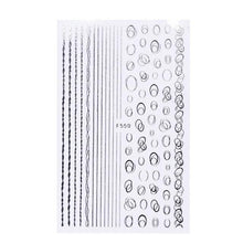 Load image into Gallery viewer, Black White 3D Nail Stickers Metal Gold Silver Geometric Tassel Strip Line Adhesive Transfer Decals Nail Art Design  Gold Silver Metal Nail Sticker  Metallic Curve Strip Line Nail Decal Self-Adhesive 3D Wave Design Nail Tips Decorations Manicure for Women

