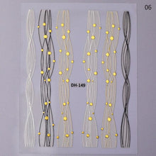 Load image into Gallery viewer, Black White 3D Nail Stickers Metal Gold Silver Geometric Tassel Strip Line Adhesive Transfer Decals Nail Art Design  Gold Silver Metal Nail Sticker  Metallic Curve Strip Line Nail Decal Self-Adhesive 3D Wave Design Nail Tips Decorations Manicure for Women
