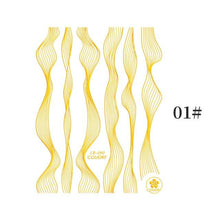 Load image into Gallery viewer, Black White 3D Nail Stickers Metal Gold Silver Geometric Tassel Strip Line Adhesive Transfer Decals Nail Art Design  Gold Silver Metal Nail Sticker  Metallic Curve Strip Line Nail Decal Self-Adhesive 3D Wave Design Nail Tips Decorations Manicure for Women
