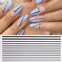 Load image into Gallery viewer, Black White 3D Nail Stickers Metal Gold Silver Geometric Tassel Strip Line Adhesive Transfer Decals Nail Art Design  Gold Silver Metal Nail Sticker  Metallic Curve Strip Line Nail Decal Self-Adhesive 3D Wave Design Nail Tips Decorations Manicure for Women
