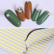 Load image into Gallery viewer, Black White 3D Nail Stickers Metal Gold Silver Geometric Tassel Strip Line Adhesive Transfer Decals Nail Art Design  Gold Silver Metal Nail Sticker  Metallic Curve Strip Line Nail Decal Self-Adhesive 3D Wave Design Nail Tips Decorations Manicure for Women
