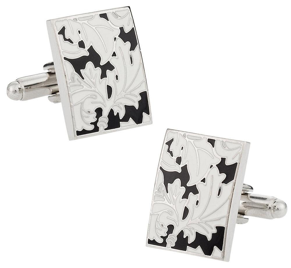 Black White Floral Cufflinks