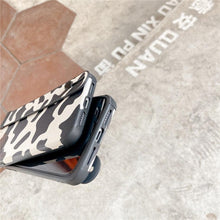 Load image into Gallery viewer, Black White Leopard Milk Pattern PU Leather Phone Case For iPhone 14 13 12 11 Pro XS MAX X XR 8 Plus Cover Hand Band Wrist Strap Women Leopard Pattern Clear Phone Case with Camera Protection Phone Protective Cover Modern Design Phone Cases
