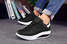 Load image into Gallery viewer, Black Women Sneakers Breathable Waterproof Ladies Sneaker Leather Casual Sport Casual Sports Flat Low Top Sneaker Lace-up Classic Girls Comfortable Women's Sneakers
