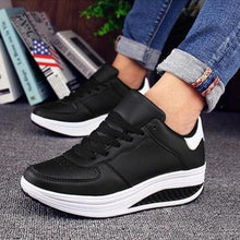 Load image into Gallery viewer, Black Women Sneakers Breathable Waterproof Ladies Sneaker Leather Casual Sport Casual Sports Flat Low Top Sneaker Lace-up Classic Girls Comfortable Women's Sneakers
