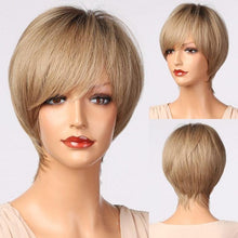 Load image into Gallery viewer, Blonde White Black Ombre Bob Synthetic Wigs for Women Straight Hair Wigs Cosplay Party Wig with bangs Heat Resistant Wigs For Black Women Cosplay Wigs For Women
