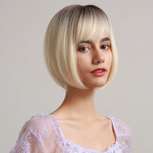 Load image into Gallery viewer, Blonde White Black Ombre Bob Synthetic Wigs for Women Straight Hair Wigs Cosplay Party Wig with bangs Heat Resistant Wigs For Black Women Cosplay Wigs For Women
