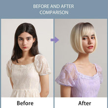 Load image into Gallery viewer, Blonde White Black Ombre Bob Synthetic Wigs for Women Straight Hair Wigs Cosplay Party Wig with bangs Heat Resistant Wigs For Black Women Cosplay Wigs For Women

