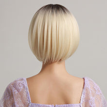 Load image into Gallery viewer, Blonde White Black Ombre Bob Synthetic Wigs for Women Straight Hair Wigs Cosplay Party Wig with bangs Heat Resistant Wigs For Black Women Cosplay Wigs For Women
