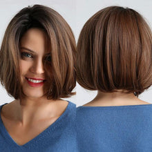 Load image into Gallery viewer, Blonde White Black Ombre Bob Synthetic Wigs for Women Straight Hair Wigs Cosplay Party Wig with bangs Heat Resistant Wigs For Black Women Cosplay Wigs For Women
