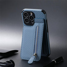 Load image into Gallery viewer, Blue Cards Wallet Leather Phone Case For Iphone 14 Plus 13 12 Mini 11 Pro Max X Xs Xr Men Luxury Business Purse Card Holder Cover  Phone Case With Card Sleeve Men Phone Case
