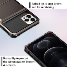 Load image into Gallery viewer, Blue Men Card Holder Hidden Pocket Phone Case Dual Layer Bumper Armor Protective Cover For iPhone 14 13 Pro Max 13 Mini 13 Pro Card Slots Wallet Case Cover Slide Armor Wallet Card Slots Holder for iPhone 13

