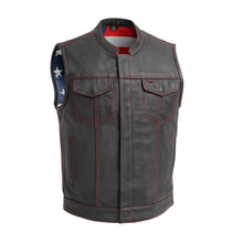 Load image into Gallery viewer, Born Free Men's Leather Motorcycle Leather Vest - Red Stitch
