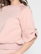 Load image into Gallery viewer, Bow detail sleeve round neck solid top
