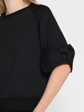 Load image into Gallery viewer, Bow detail sleeve round neck solid top
