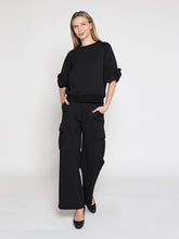 Load image into Gallery viewer, Bow detail sleeve round neck solid top
