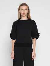 Load image into Gallery viewer, Bow detail sleeve round neck solid top
