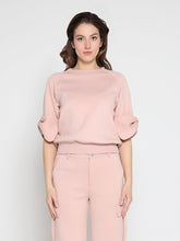 Load image into Gallery viewer, Bow detail sleeve round neck solid top
