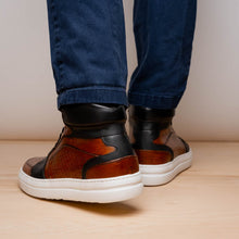 Load image into Gallery viewer, 65-356-BRN BRAVO Italian Burnished Calfskin High Top Dress Sneaker Black / Brown
