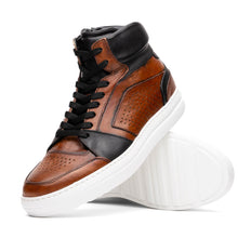 Load image into Gallery viewer, 65-356-BRN BRAVO Italian Burnished Calfskin High Top Dress Sneaker Black / Brown
