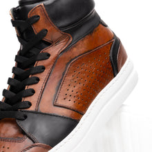 Load image into Gallery viewer, 65-356-BRN BRAVO Italian Burnished Calfskin High Top Dress Sneaker Black / Brown
