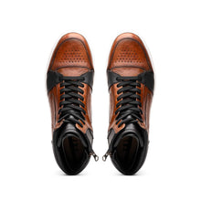 Load image into Gallery viewer, 65-356-BRN BRAVO Italian Burnished Calfskin High Top Dress Sneaker Black / Brown

