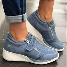 Load image into Gallery viewer, Breathable Woman Sneakers Zipper Platform Trainers Women Casual Lace-Up Fashion Rhinestone Upper Double-Sided Zippers Platform Trainers Outdoor Fitness Espadrilles Walking Shoes

