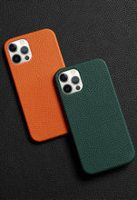 Load image into Gallery viewer, Bright Orange Mobile Phone Case With Coated Leather Case Protective Slim Phone Case Cowhide Genuine Leather Phone Case for iPhone 14 13 Pro Max Luxury Back Cover
