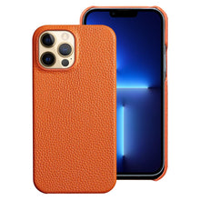 Load image into Gallery viewer, Bright Orange Mobile Phone Case With Coated Leather Case Protective Slim Phone Case Cowhide Genuine Leather Phone Case for iPhone 14 13 Pro Max Luxury Back Cover

