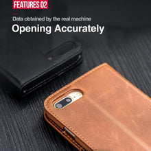 Load image into Gallery viewer, Brown Genuine Leather Flip Case For iPhone Luxury Wallet Card Cover For iPhone 14 13 Leather iPhone Case Kickstand Card Holder Flip Leather Wallet Phone Case

