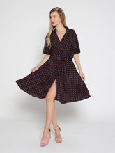 Load image into Gallery viewer, Brown polka dot wrap dress
