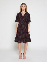 Load image into Gallery viewer, Brown polka dot wrap dress
