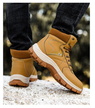 Load image into Gallery viewer, Brown Winter Mens Snow Boots Warm Plush Boots Waterproof Leather Ankle Boots Fashion Outdoor Non-slip Men's Hiking Boots Winter Ankle Snow Hiking Boots Warm Water Resistant Sport Shoes
