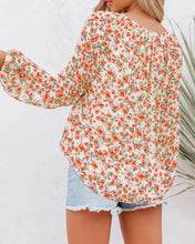 Load image into Gallery viewer, BTFBM Floral V-Neck Blouse - Boho Chic Design in Vibrant Orange, Size Large
