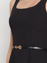 Load image into Gallery viewer, Buckle Belted Square Neck  A-Line Sleeveless Dress
