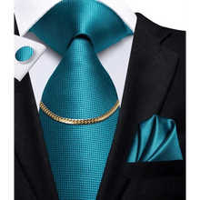 Load image into Gallery viewer, Business Black Silk Necktie Chain Classic Tie Square Handkerchief Elegant Cufflink Wedding Formal Neckties For Men
