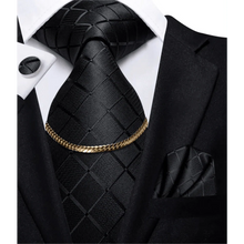 Load image into Gallery viewer, Business Black Silk Necktie Chain Classic Tie Square Handkerchief Elegant Cufflink Wedding Formal Neckties For Men
